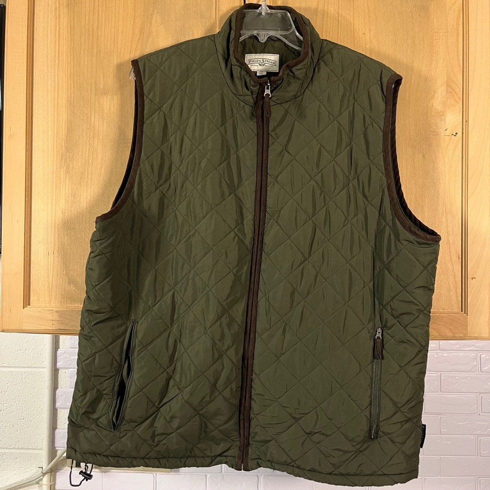 Field & Stream Quilted Vest Mens XXL Green Full Zip Diamond Padded Sleeveless